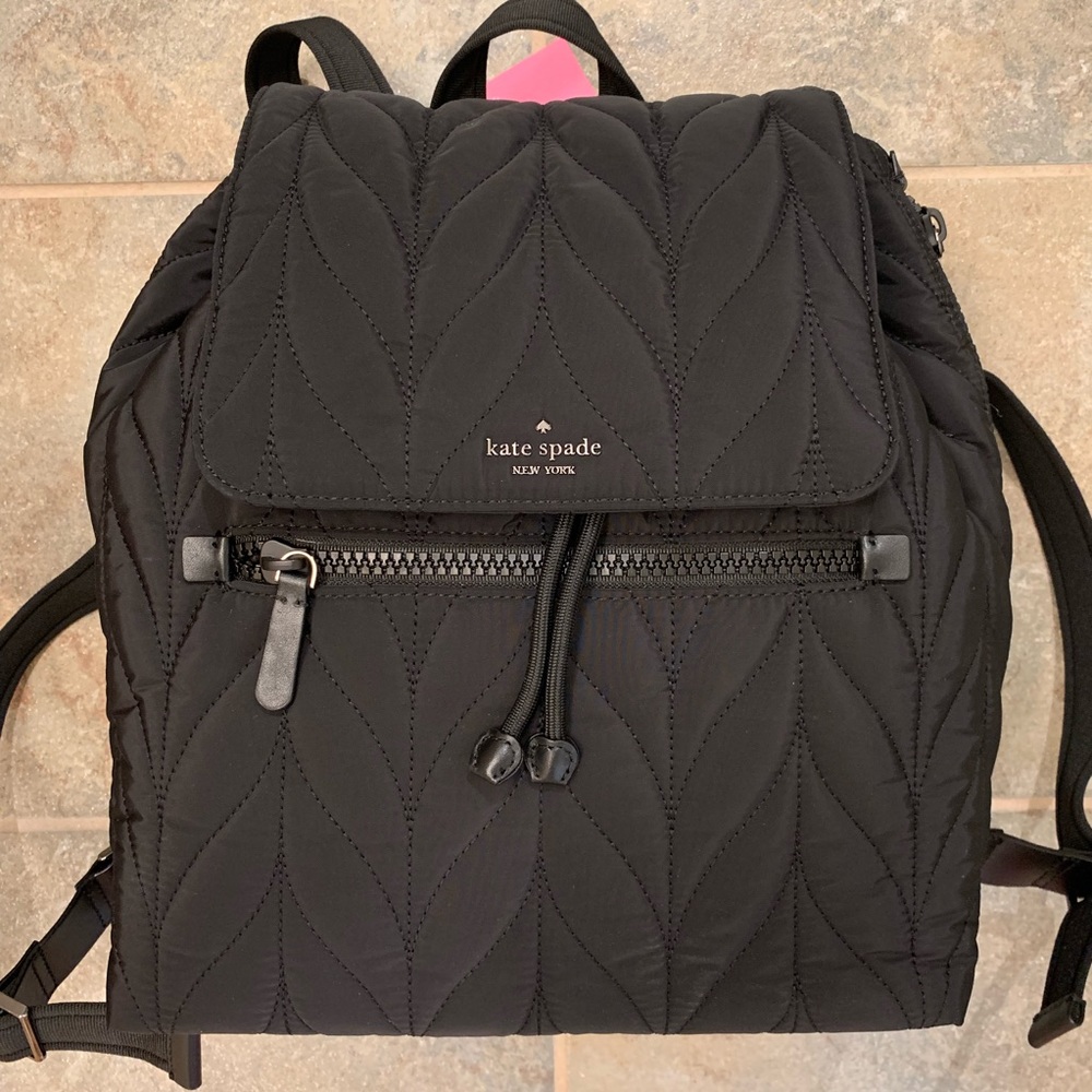 KATE SPADE ELLIE LARGE FLAP BACKPACK BLACK QUILTED - Picture 1 of 8